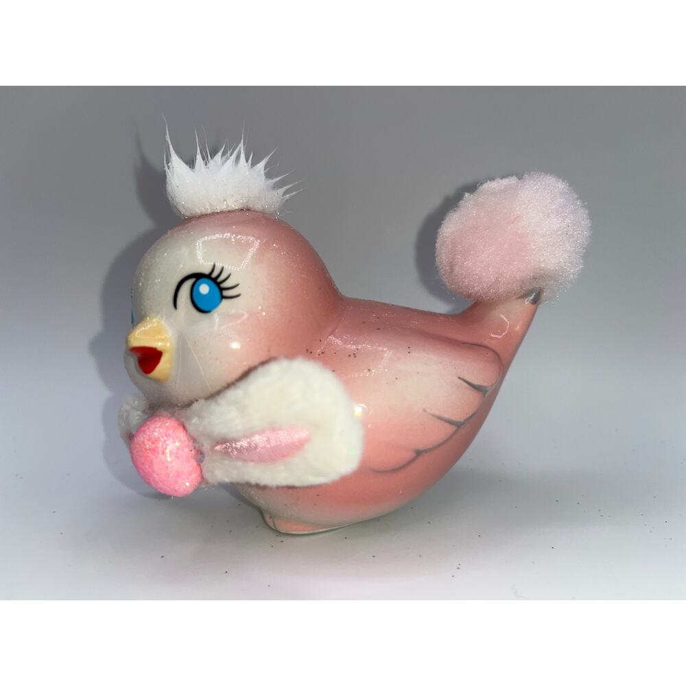 Vintage Pink Love Bird Glitter Mohawk Easter Bunny Ears Bow Tie Price OMG OOAK - Picture 2 of 16